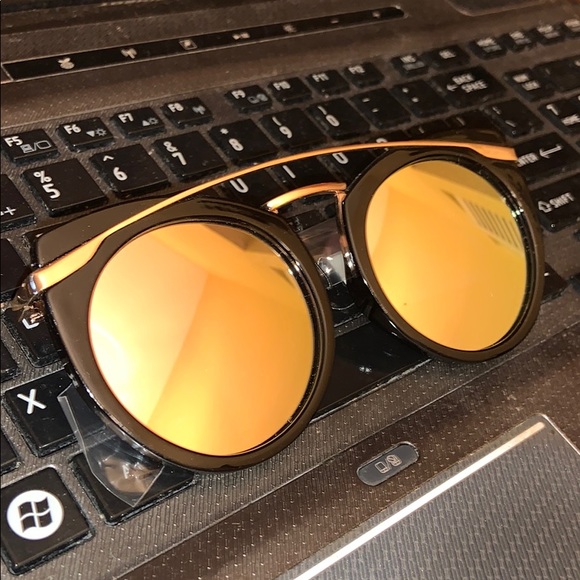 Black alloy frames cat eye pink mirror sunglasses - Picture 4 of 8